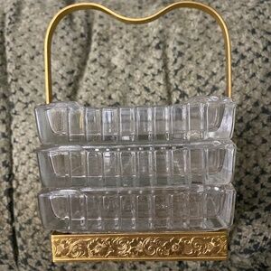 Art Deco MCM Crystal Trinkets/Ashtrays ~ Brass Carrier